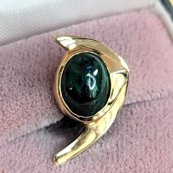 14k Yellow Gold Malachite Angel Fish Tie Tack Pin Vintage Artisan Made CT409 - Picture 12 of 16